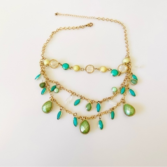 Necklace Multiple Strands Acrylic Dangles Green & Gold Tone fashion 18”+3” - Picture 8 of 11